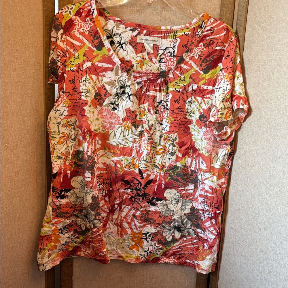 Christopher & Banks Red Floral Print Blouse xl